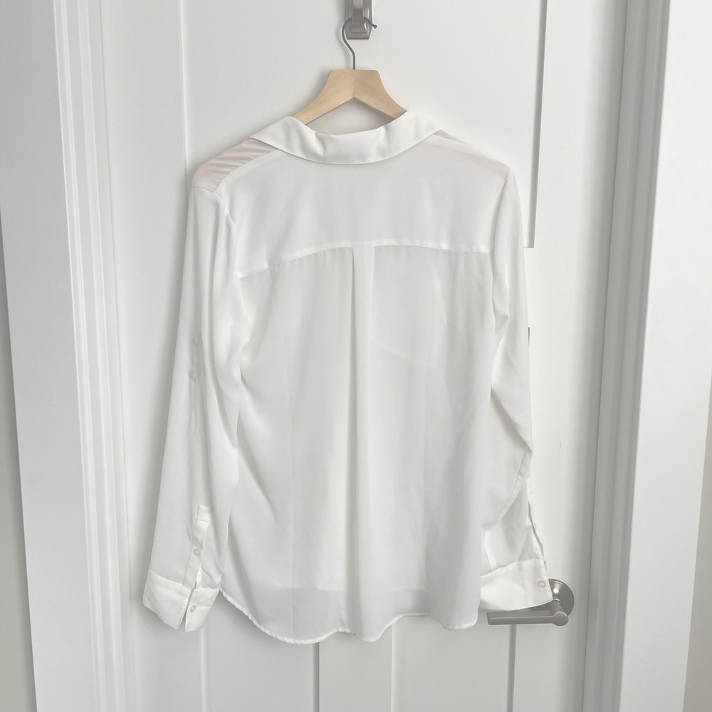 Express Pure White Button Up Blouse Size Medium - image 4